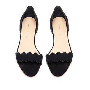 Loeffler Randall Lina Black Suede Scalloped Flats